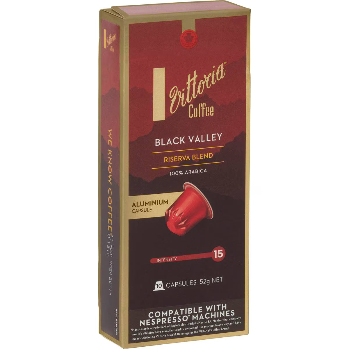 Vittoria Black Valley Nespresso Compatible Coffee Capsules 10 pack 52g
