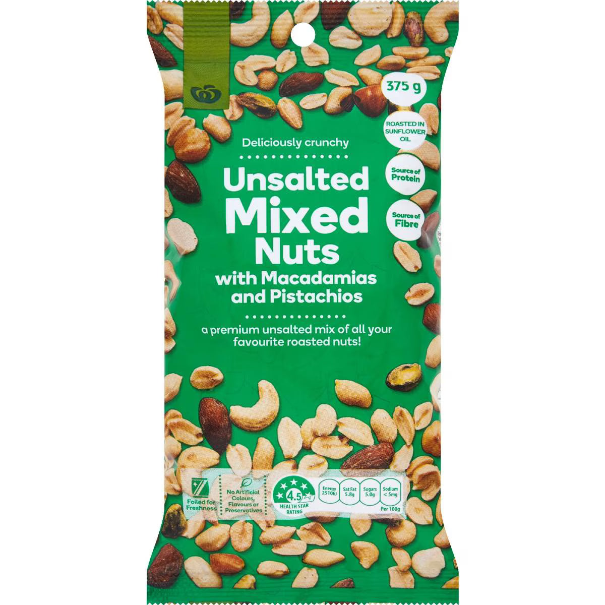 Woolworths Unsalted Mixed Nuts 375g
