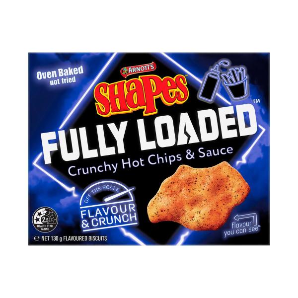 Arnotts Shapes Snacks Fully Loaded Hot Chips 130g