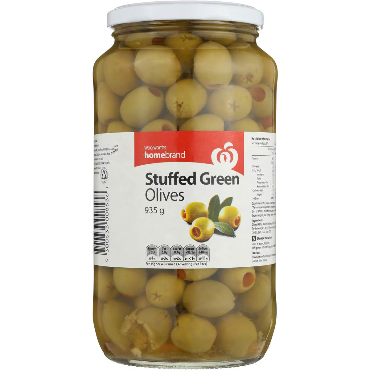 Woolworths Green Stuffed Olives 935g