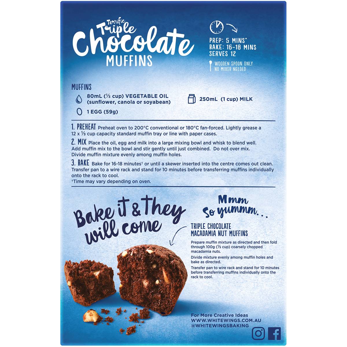 White Wings Muffin Mix Triple Chocolate 550g