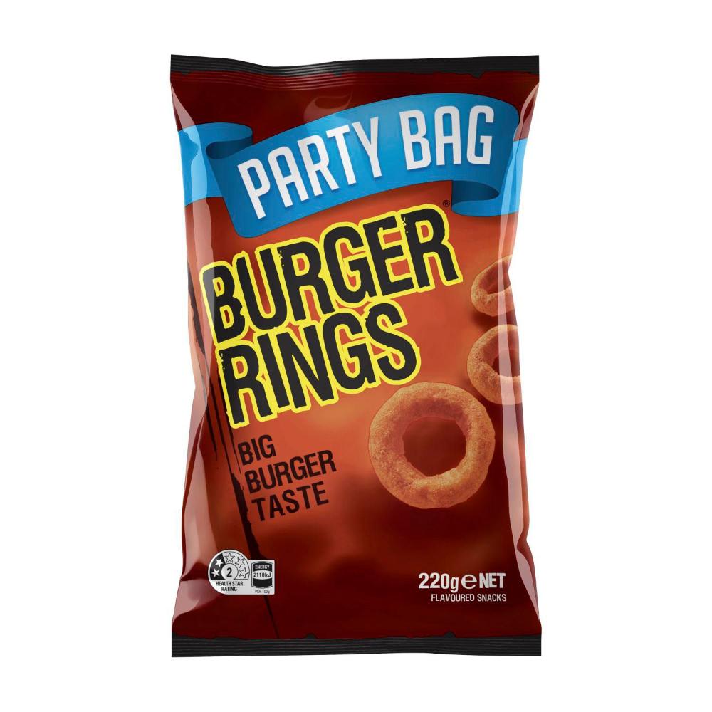 Burger Rings Burger Snacks Party Size Bag 220g