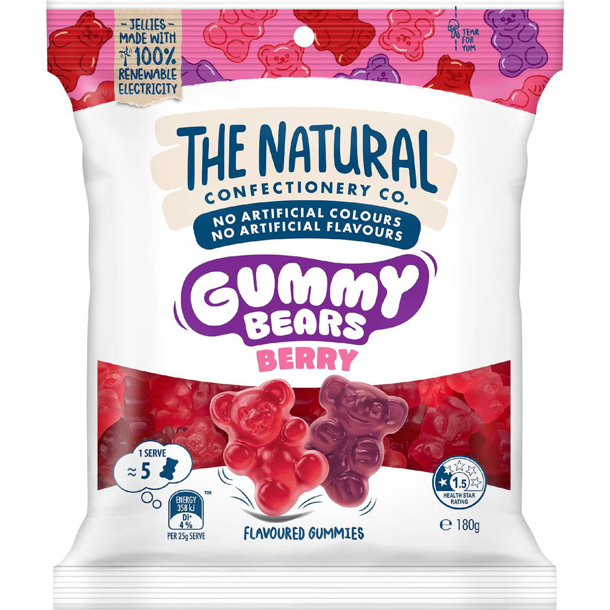The Natural Confectionery Co. Gummy Bears Berry 180g
