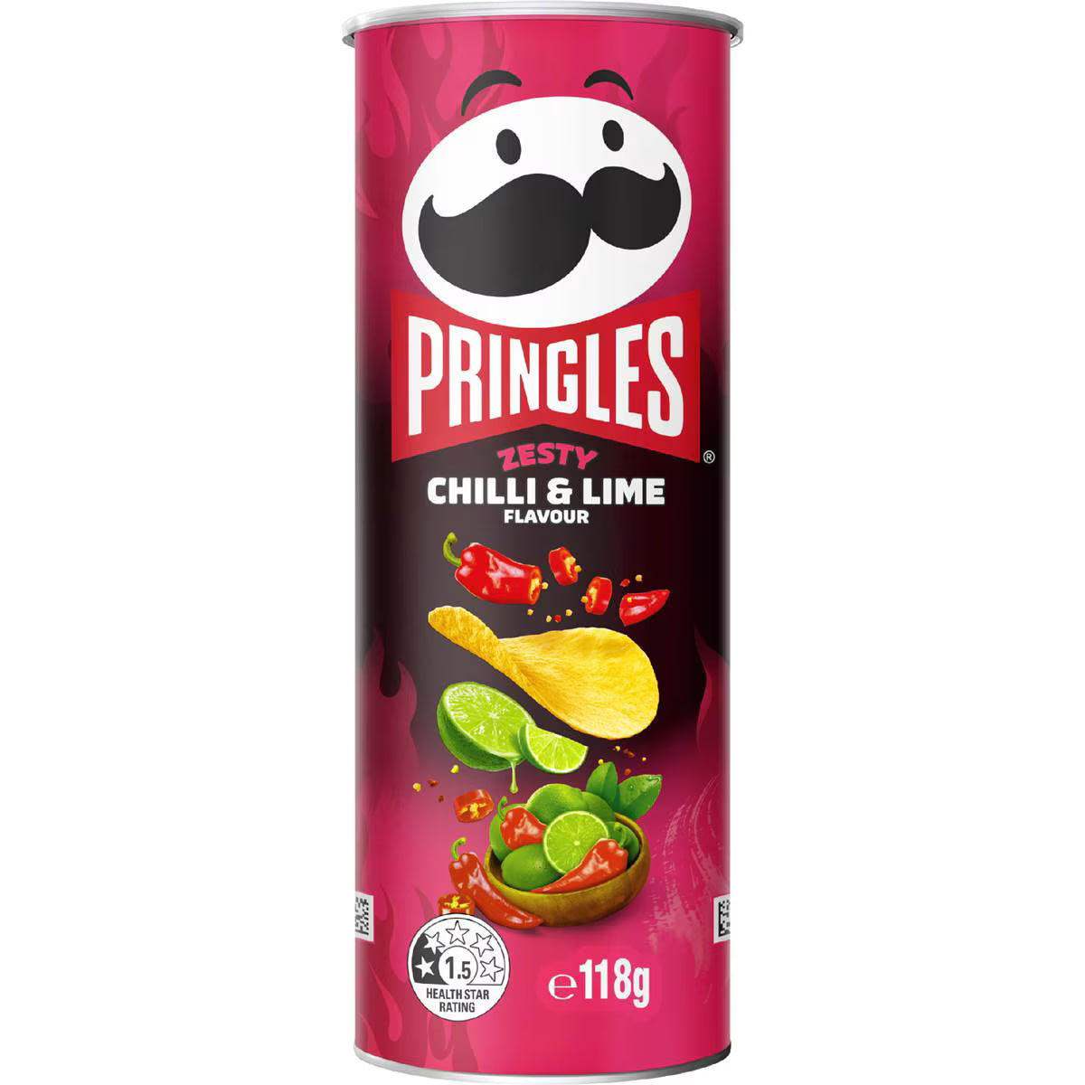 Pringles Zesty Chilli & Lime Flavour Stacked Potato Chips 5 Pack 118g