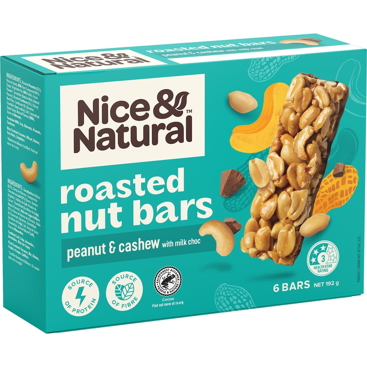 Nice & Natural Nut Bars Peanut & Cashew with Milk Choc (6pk) 192g