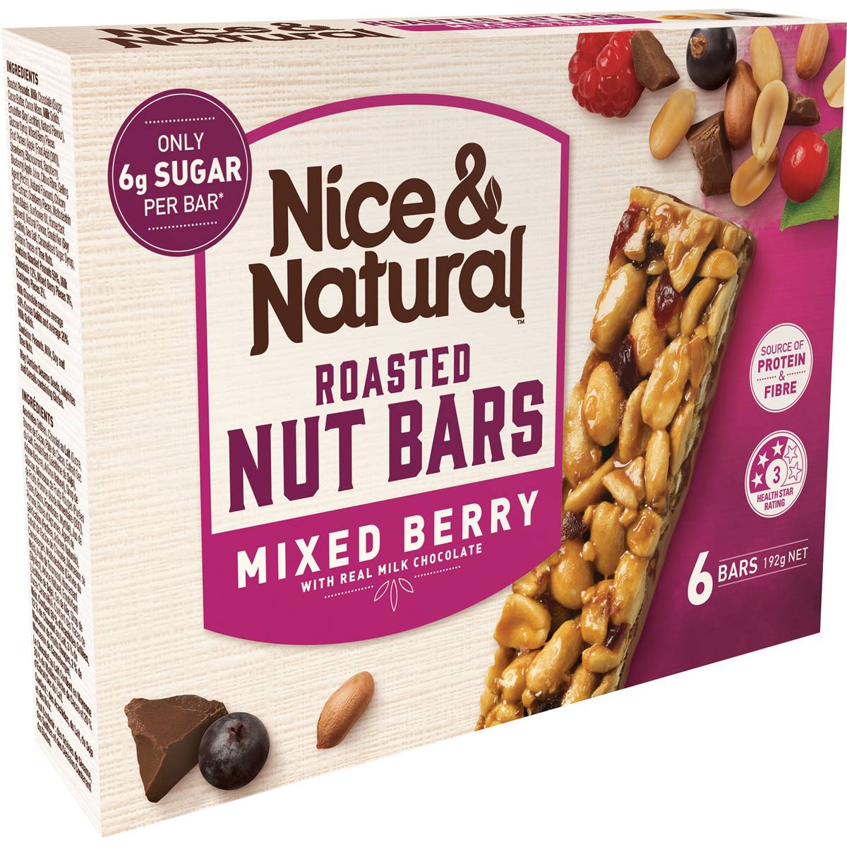 Nice & Natural Nut Bars Mixed Berry with milk choc (6pk) 192g