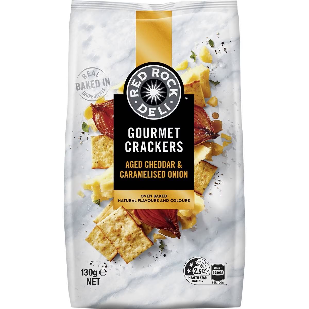 Red Rock Deli Crackers Aged Cheddar & Caramelised Onion 130g