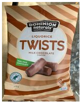 Dominion Naturals liquorice Twists Milk Chocolate 270g
