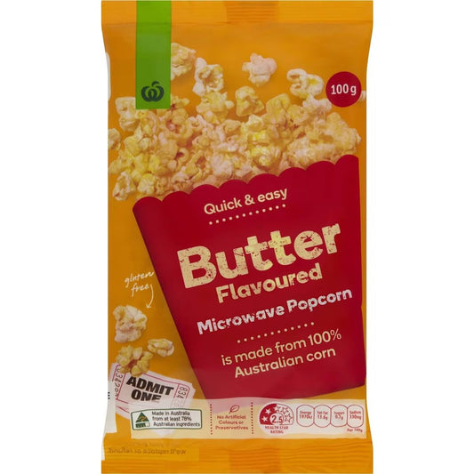 Woolworths Microwave Popcorn Butter 100g