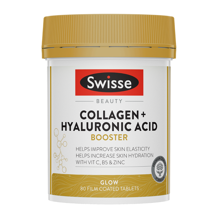 Swisse Beauty Collagen + Hyaluronic Acid Booster Supports Glowing Skin 80 Tablets