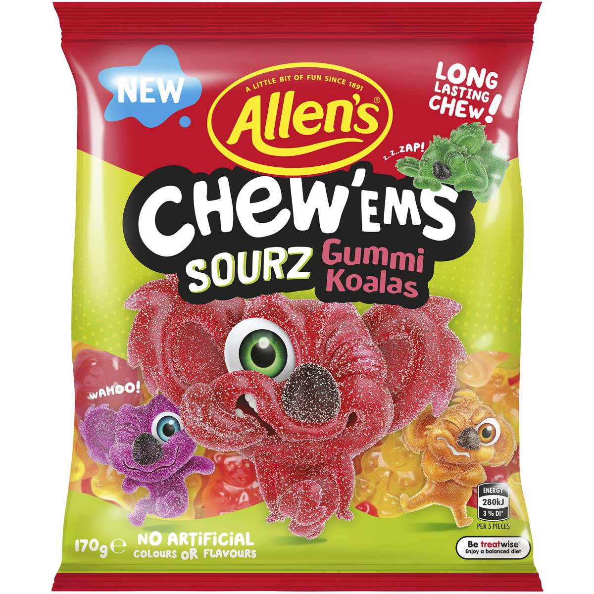 Allen's Chew Ems Sourz Gummi Koalas 170g