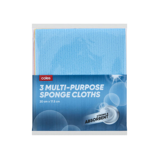 Coles Multi-Purpose Sponge Cloth 3pk