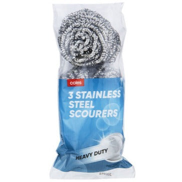 Coles Stainless Steel Scourer 3pk