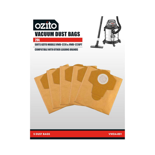 Ozito 20L Replacement Vacuum Dust Bags (5 Pack)