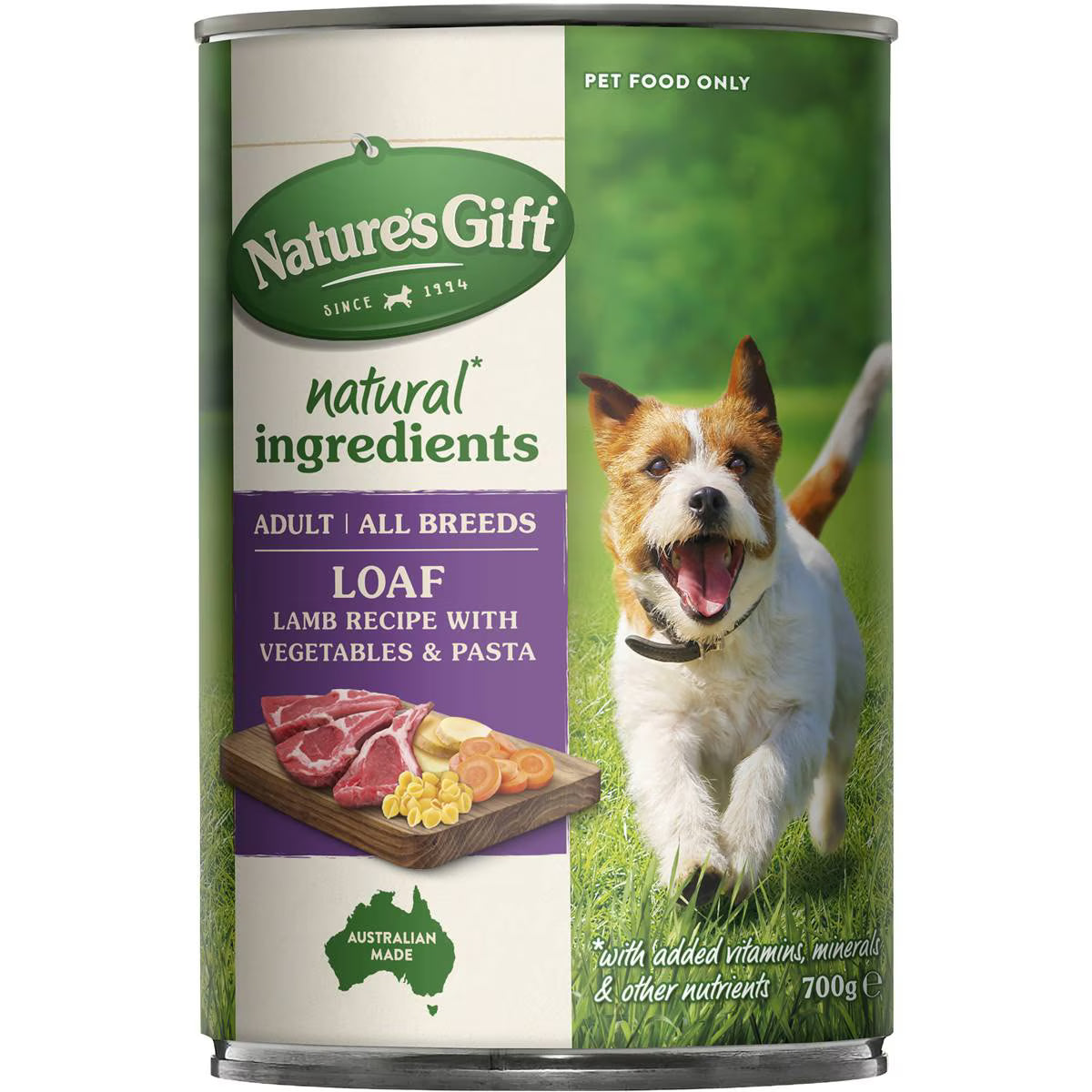 Nature's Gift Adult Wet Dog Food Loaf Lamb Recipe With Vegetables & Pasta 700g