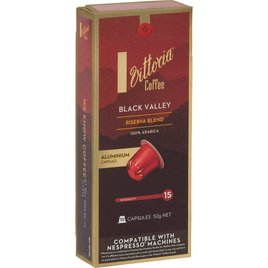 Vittoria Black Valley Nespresso Compatible Coffee Capsules 10 pack 52g