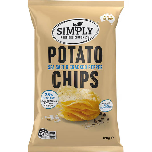Simply Sea Salt & Cracked Pepper 25% Less Fat Potato Chips 120g