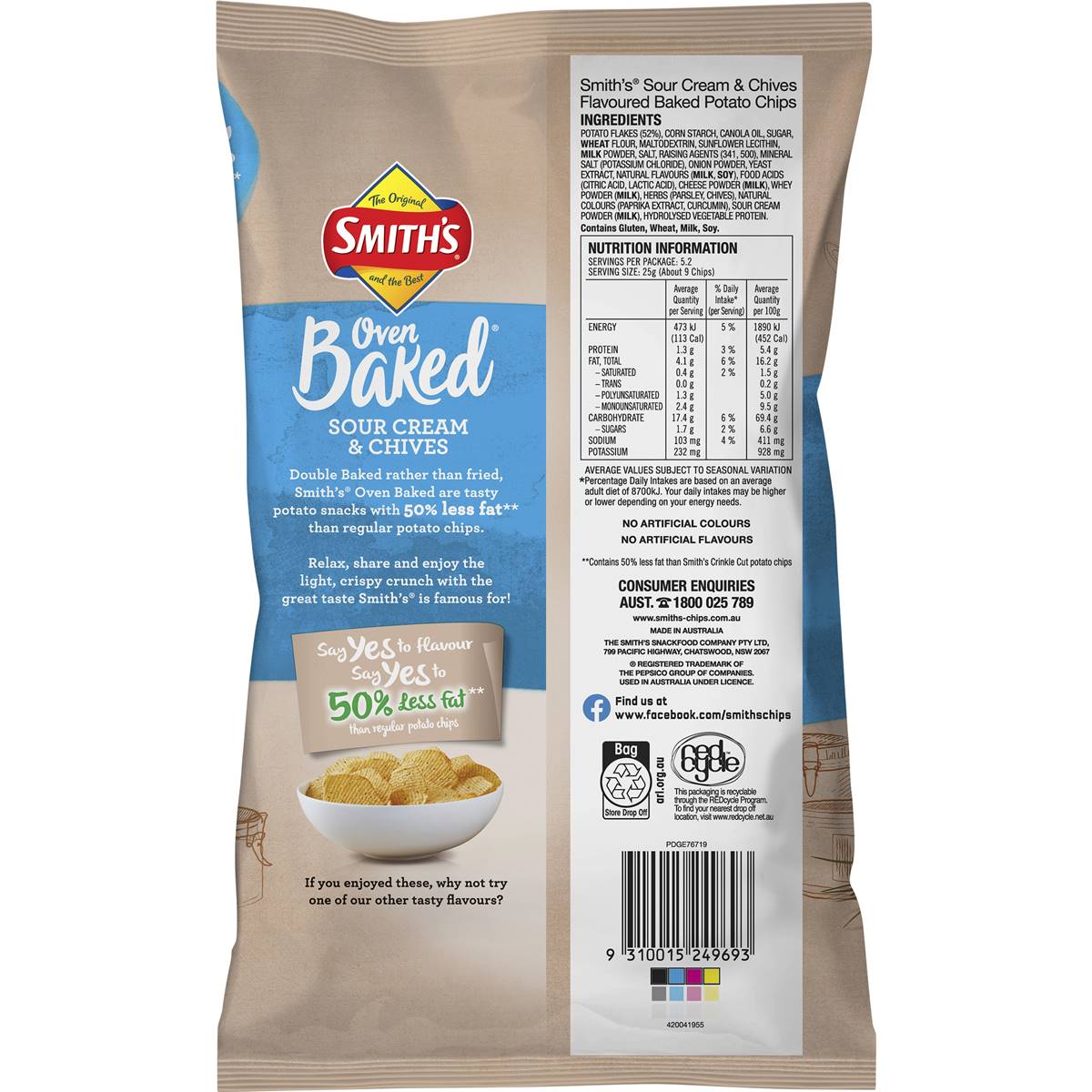 Smith's Oven Baked Sour Cream & Chives 130g