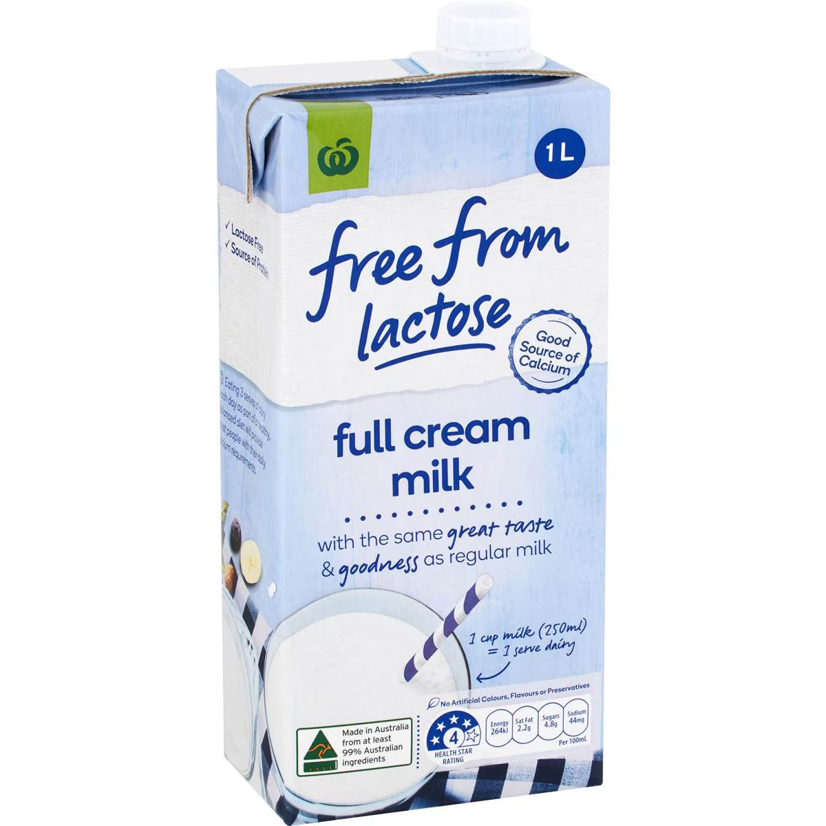 Woolworths Free From Lactose Full Cream Long Life Milk UHT 1L