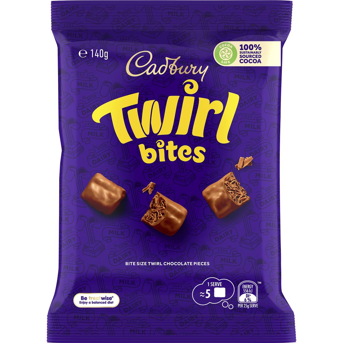 Cadbury Twirl Milk Chocolate Bites Snack & Share Bag 140g