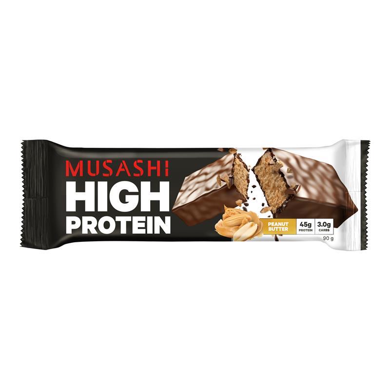 Musashi High Protein Bar Peanut Butter, Low Carb, 90g