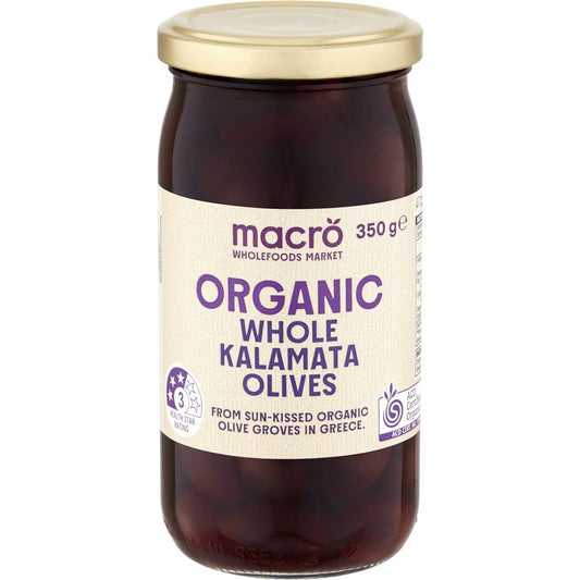Macro organic olives whole greek kalamata 350g