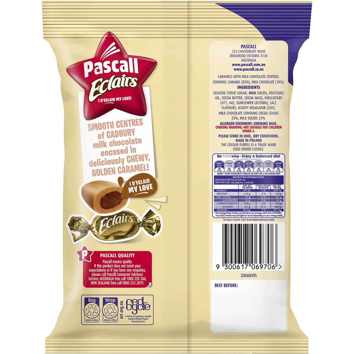 Cadbury pascall eclairs chocolate lollies 160g