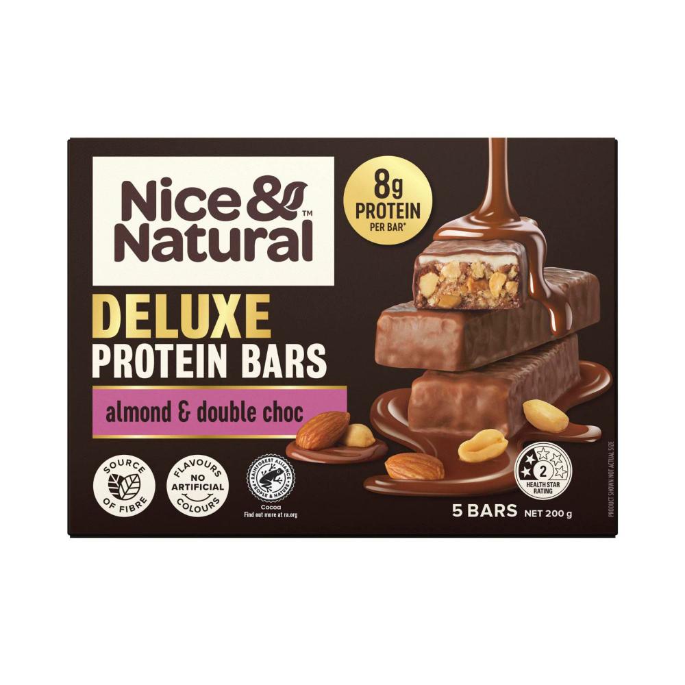 Nice & Natural Deluxe Protein Bars Almond & Double Choc Multipack Snacks 5 Pack 200g