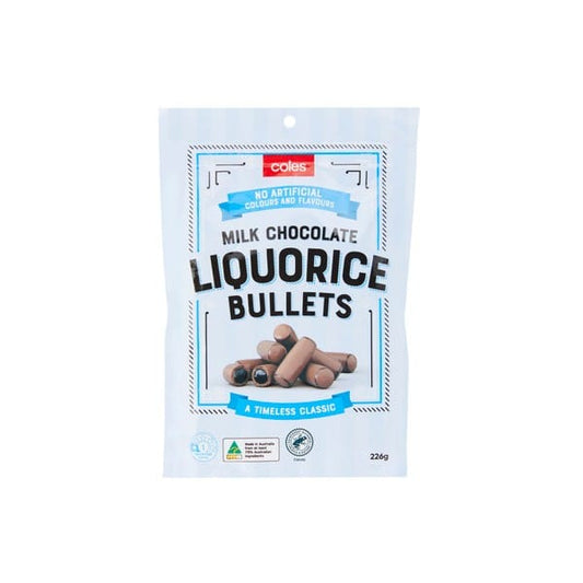 Coles Lollies Liquorice Bullets Milk Chocolate 226g