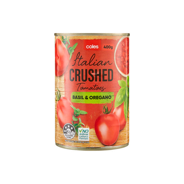 Coles Tomatoes Italian Crushed Basil Oregano 400g Bunnasia