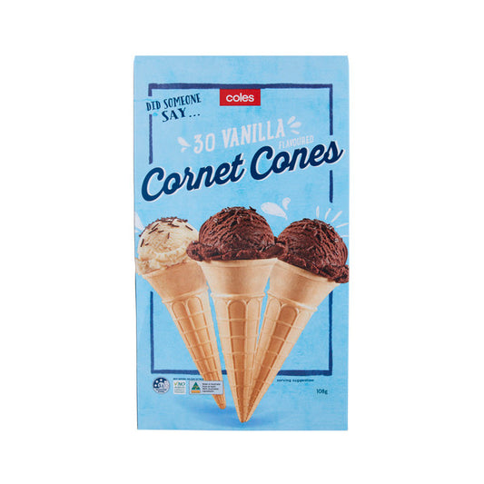 Coles Vanilla Cornet Cones (30pk) 108g