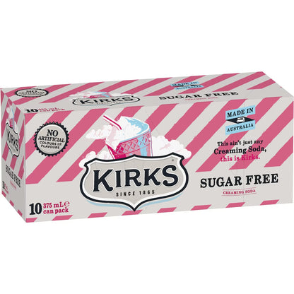 Kirks (10pk) Creaming Soda Sugar Free 375ml