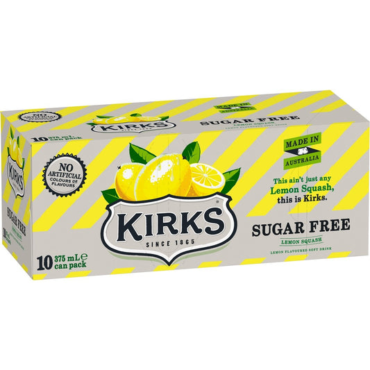 Kirks (10pk) Lemon Squash Sugar Free 375ml