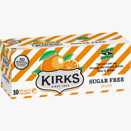 Kirks (10pk) Orange Sugar Free 375ml