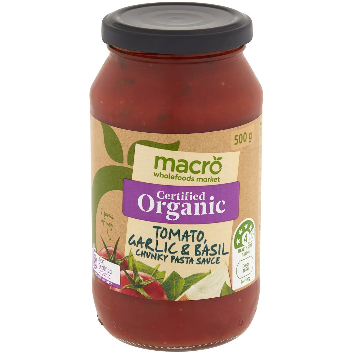 Macro Pasta Sauce Organic Tomato, Garlic & Basil 500g