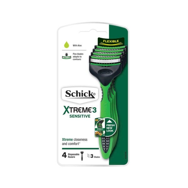 Schick Xtreme 3 Sensitive with Aloe Disposable Razor | 4 pack