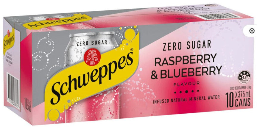 Schweppes Can (10pk) Infused Raspberry & Blueberry 375ml