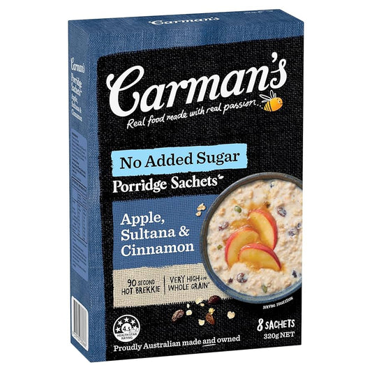 Carman's Porridge Sachets Apple Sultana & Cinnamon 8 Pack 320g