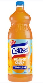 Cottee's Cordial Orange Crush Zero sugar  1L