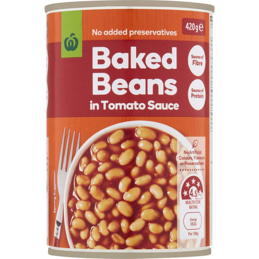 Woolworths Baked Beans In Tomato Sauce 420g