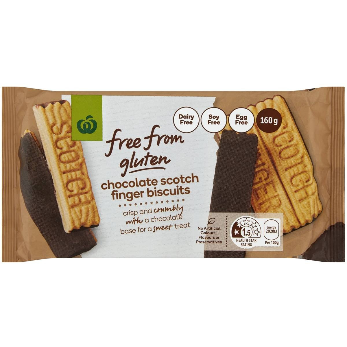 Woolworths Biscuits Free From Gluten Scotch Finger Chocolate 160g