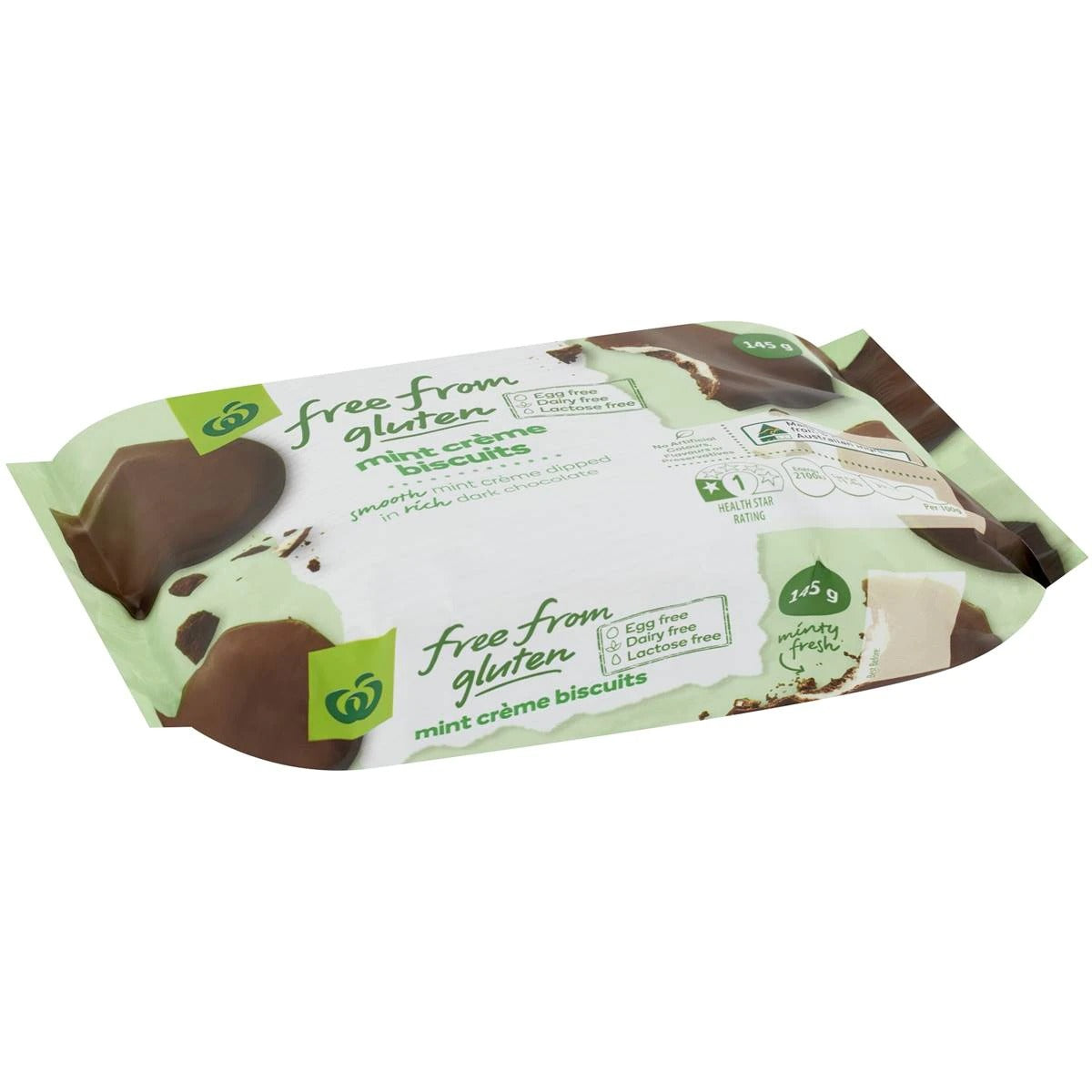 Woolworths Biscuits Free From Gluten Mint Creme 145g