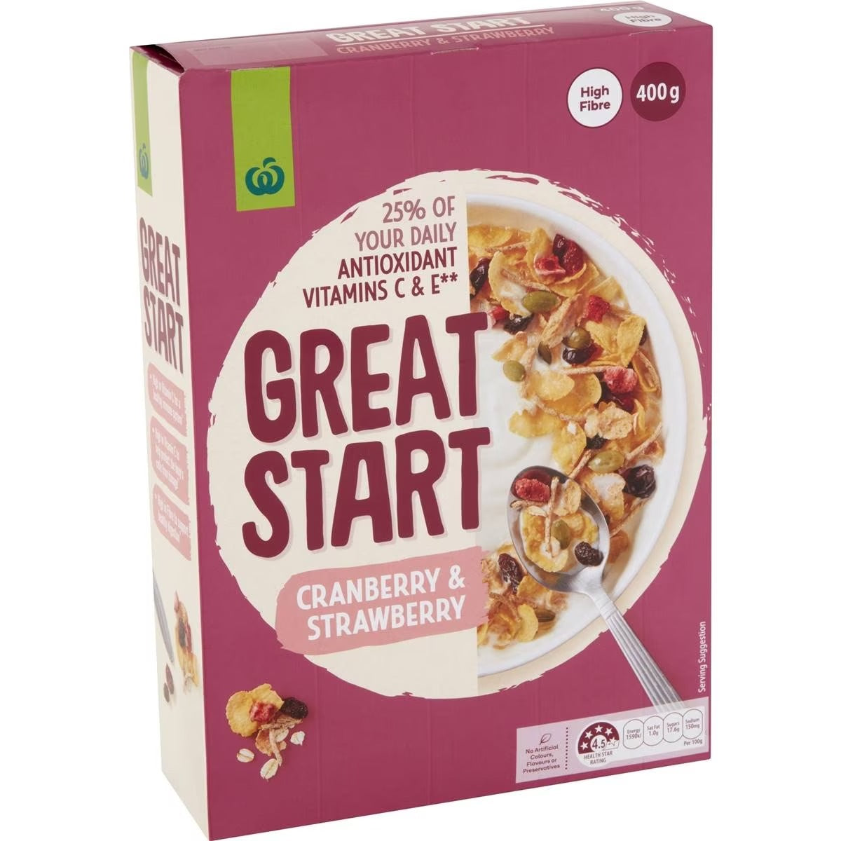 Woolworths Cereal Great Start Antioxidant Cranberry & Strawberry 400g