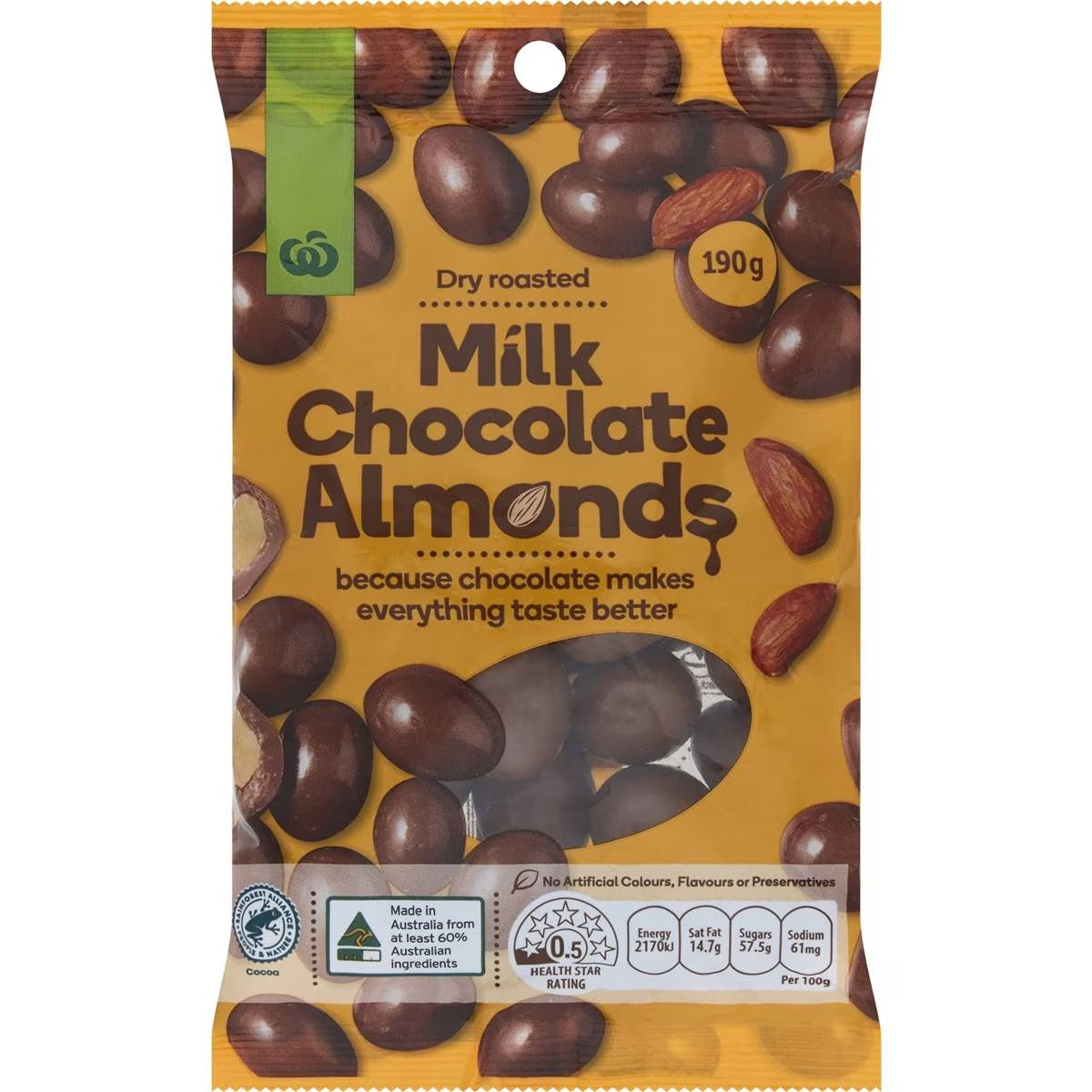 Woolworths Milk Chocolate Almonds 190g