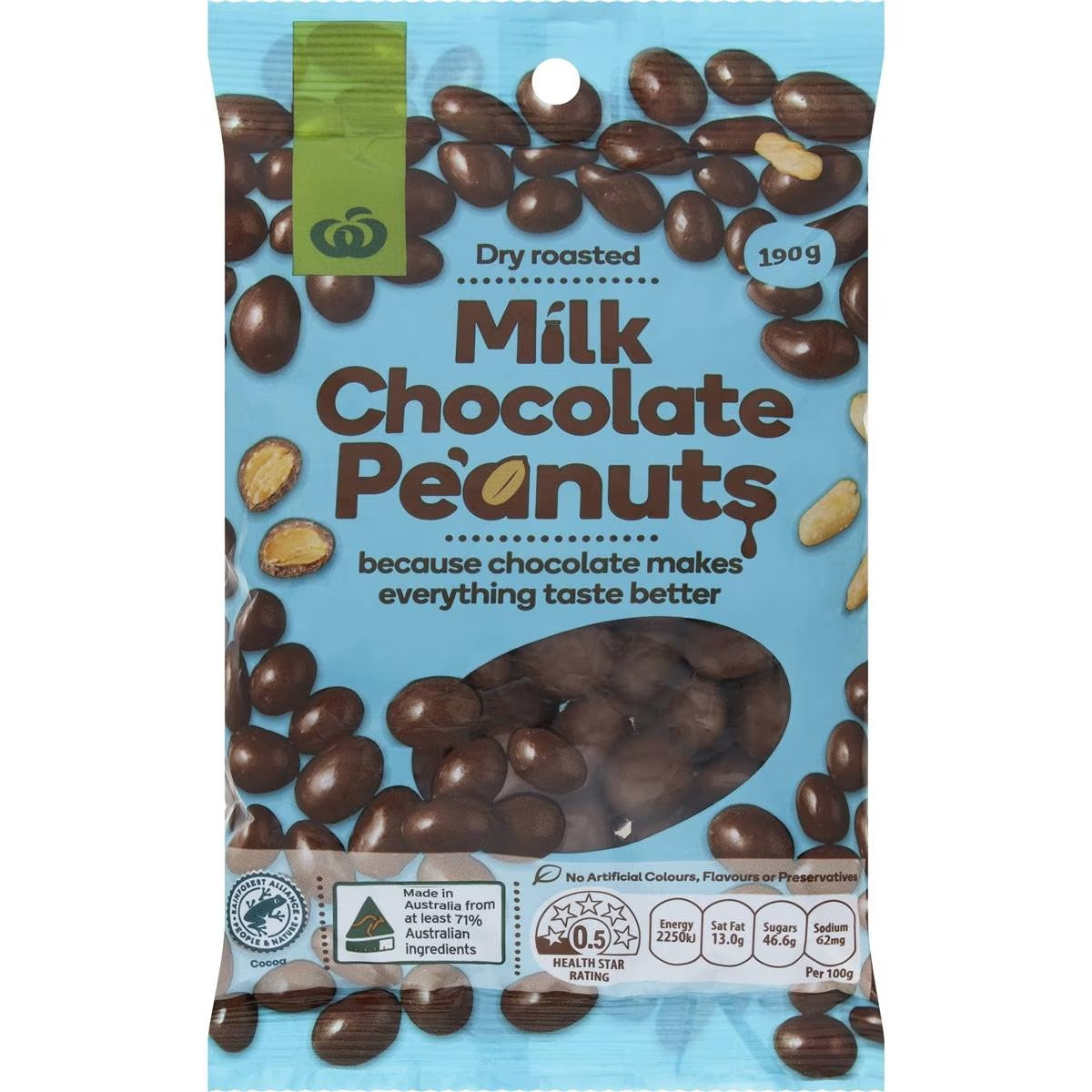 Woolworths Milk Chocolate Peanuts 190g