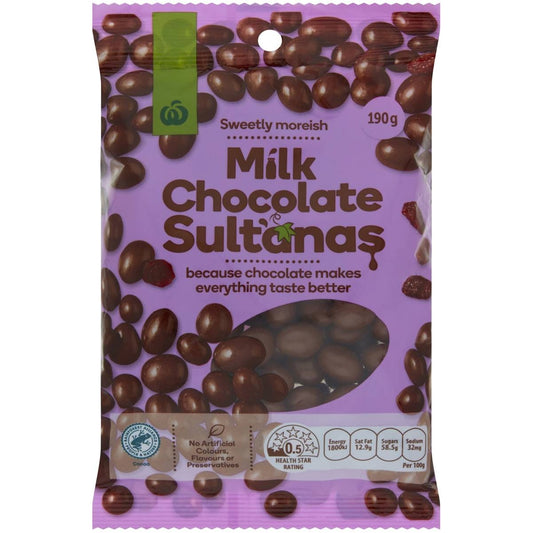 Woolworths Milk Chocolate Sultanas 190g