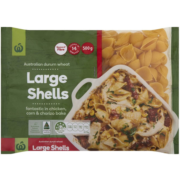 Woolworths Pasta Large Shells 500g – Bunnasia