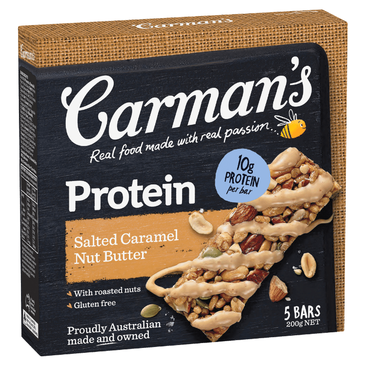 Carman's Salted Caramel Nut Butter Gourmet Protein Bars 5 Pack 200g