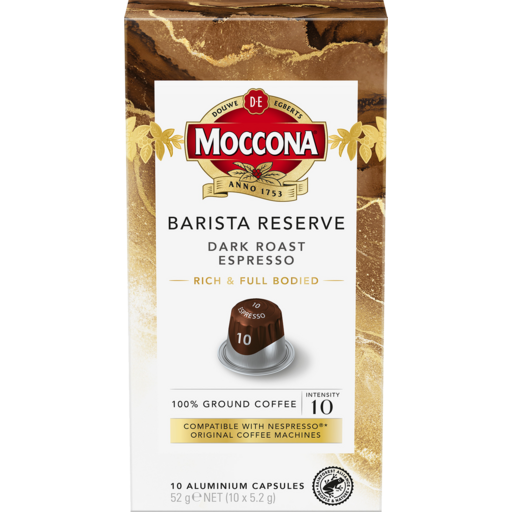 Moccona Barista Reserve Coffee Pods Intensity 10 Dark Espresso 10 pack