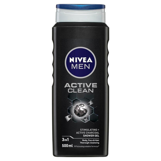 Nivea Men Active Clean 3 In 1 Shower Gel & Body Wash 500mL
